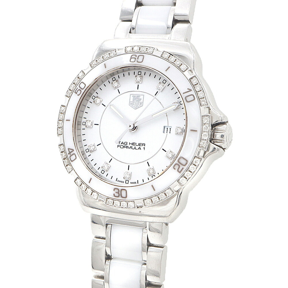 電池交換済 TAG Heuer タグホイヤー フォーミュラ1 ダイヤベゼル WAH1313 BA0868 ダイヤモンド 12Pダイヤ 200m防水 デイト 白 ホワイト SS ステンレス CE セラミック レディース クォーツ フォーミュラー1【6ヶ月保証】【腕時計】【中古】