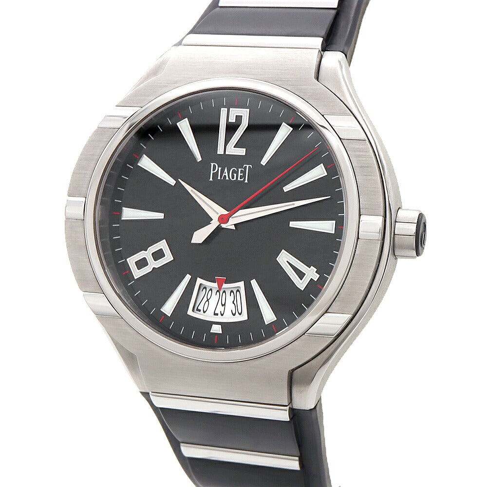 PIAGET ピアジェ ポロ45 P10605 G0A34011 100m防水 裏スケ デイト 黒 ブラック SS ステンレス Ti チタン 純正ベルト 純正尾錠 メンズ 自動巻き【6ヶ月保証】【腕時計】【中古】