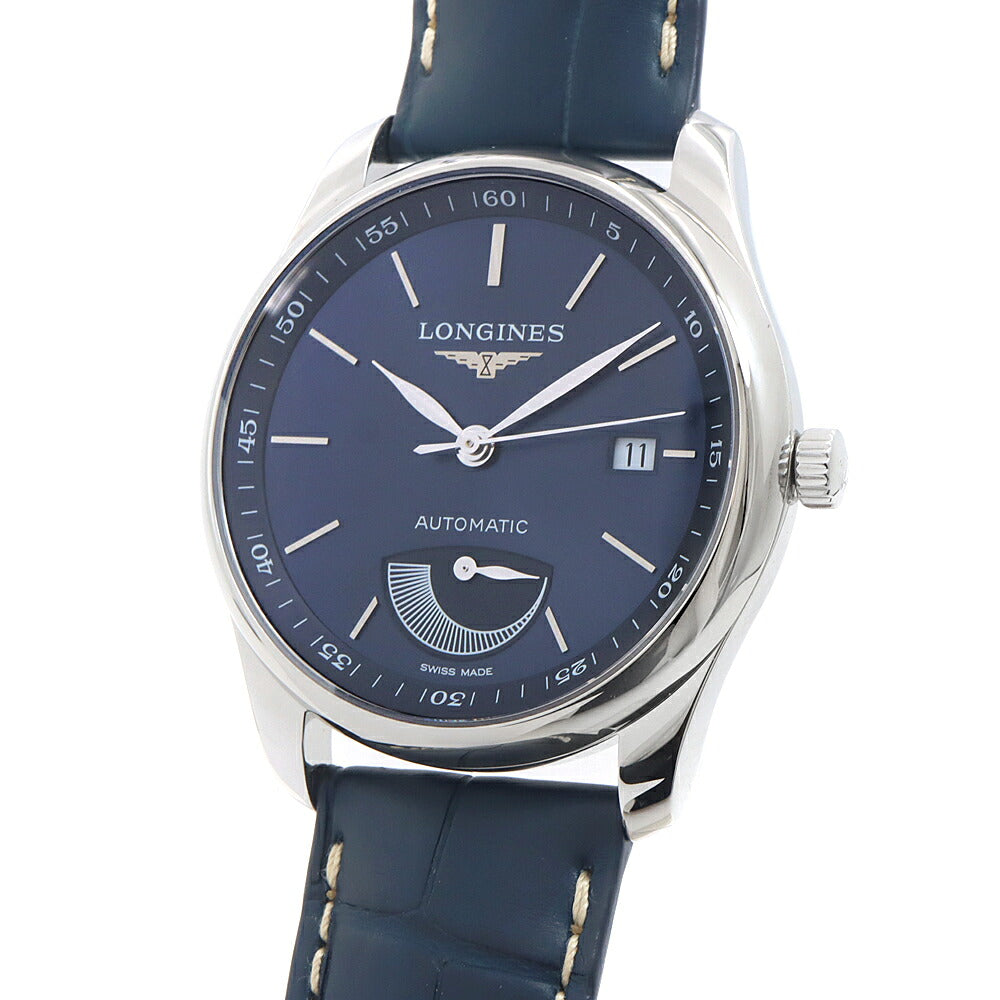LONGINES ロンジン マスターコレクション L2.908.4.92.0 デイト 30m防水 パワーリザーブ 裏スケ 紺 ネイビー SS ステンレス 純正ベルト 純正尾錠 メンズ 自動巻き【6ヶ月保証】【腕時計】【中古】