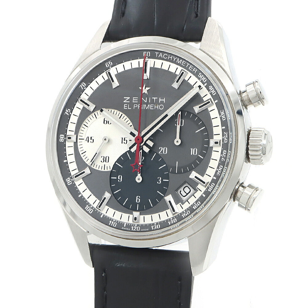 ZENITH ゼニス エルプリメロ クロノマスター 36000VPH 03.2150.400/26.C714 クロノグラフ 100m防水 デイト 裏スケ グレー SS ステンレス 純正尾錠 メンズ 自動巻き【6ヶ月保証】【腕時計】【中古】