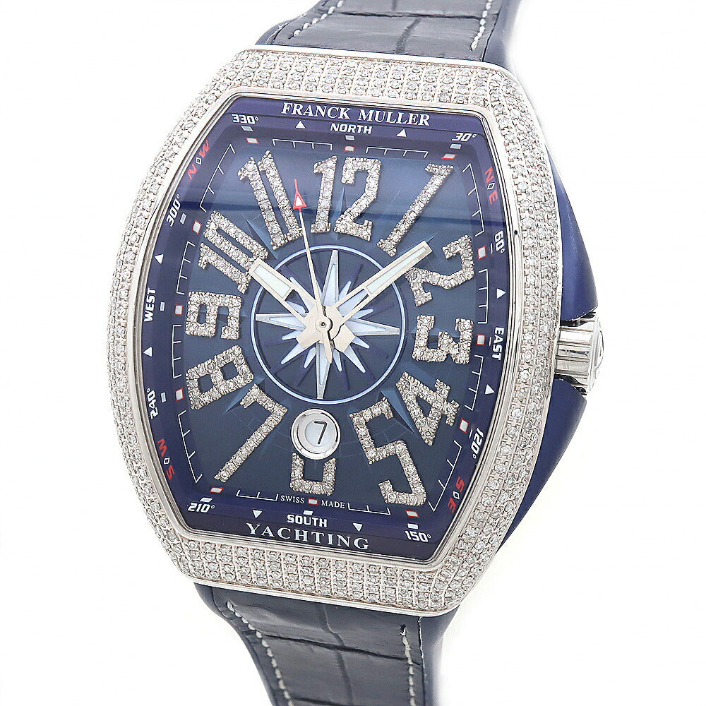 FRANCK MULLER フランクミュラー ヴァンガード ヨッティング ダイヤベゼル V45SCDT ダイヤモンド デイト 青 ブルー SS ステンレス アフターダイヤ メンズ 自動巻き【6ヶ月保証】【中古】【腕時計】