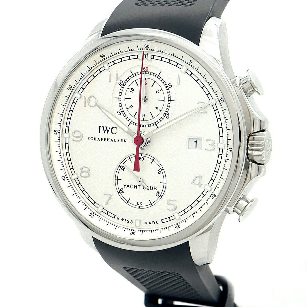 IWC インターナショナルウォッチカンパニー ポルトギーゼ ヨットクラブ クロノグラフ IW390211 スモールセコンド デイト 裏スケ シルバー SS ステンレス 純正ベルト 純正尾錠 メンズ 自動巻き【6ヶ月保証】【腕時計】【中古】