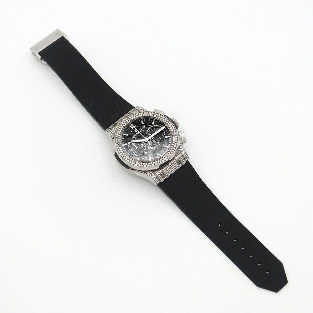 内部点検済 HUBLOT ウブロ クラシックフュージョン アエロフュージョン チタニウム クロノグラフ 525.NX.0170.LR.1704 デイト 純正ダイヤモンド ダイヤベゼル ラグダイヤ 黒 ブラック スケルトン チタン 純正尾錠 メンズ 自動巻き【6ヶ月保証】【腕時計】【中古】