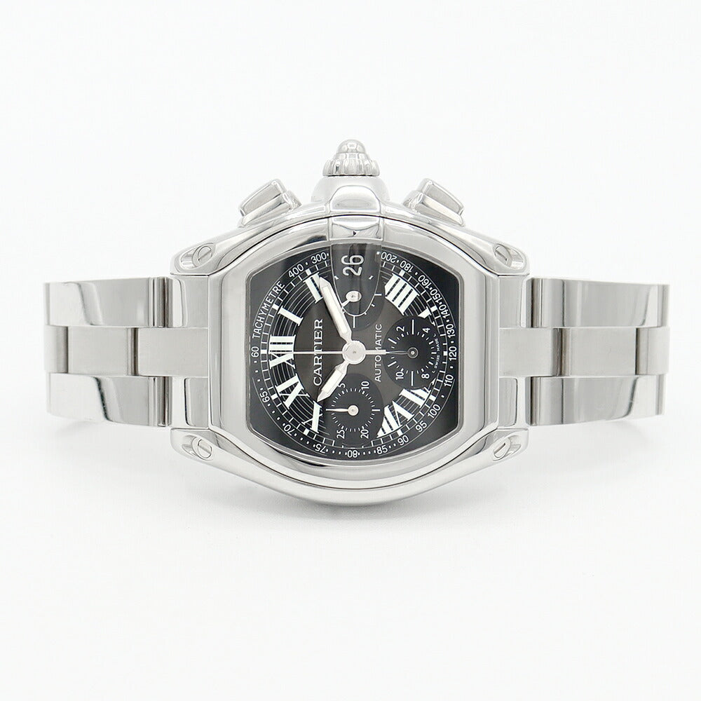 内部点検済 Cartier カルティエ ロードスター XL クロノグラフ W62007X6 デイト 100m防水 黒 ブラック SS ステンレス メンズ 自動巻き【6ヶ月保証】【腕時計】【中古】
