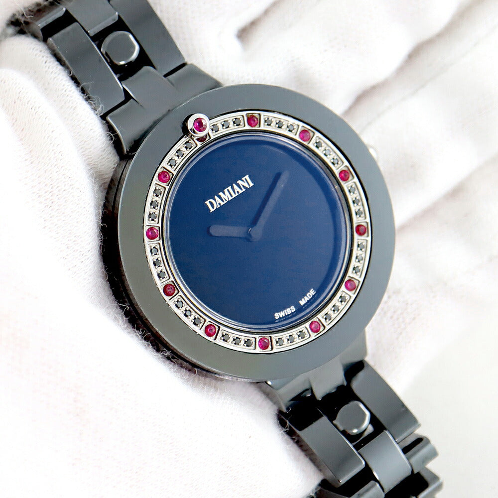 電池交換済 DAMIANI ダミアーニ ベルエポック BCLSRB37 13Pルビー ブラックダイヤ 黒 ブラック セラミック レディース ボーイズ クォーツ【6ヶ月保証】【腕時計】【中古】