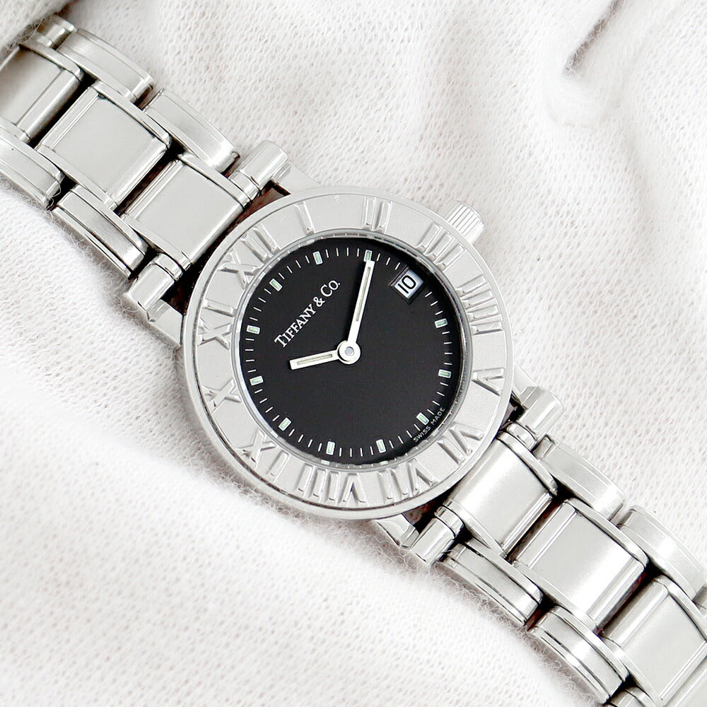 電池交換済 TIFFANY&Co. ティファニー アトラス デイト グレー SS ステンレス レディース クォーツ【6ヶ月保証】【腕時計】【中古】