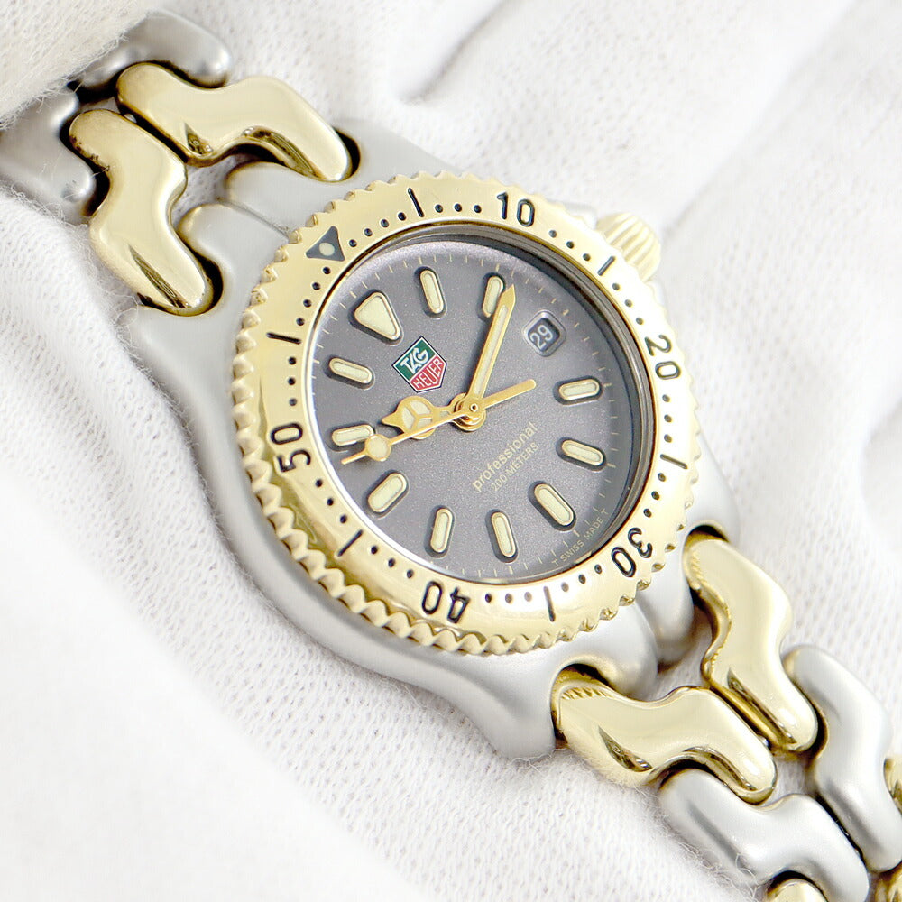 電池交換済 TAG Heuer タグホイヤー S/el セルシリーズ プロフェッショナル S95.215 デイト グレー SS ステンレス YGP イエローゴールド コンビ レディース クォーツ【6ヶ月保証】【腕時計】【中古】