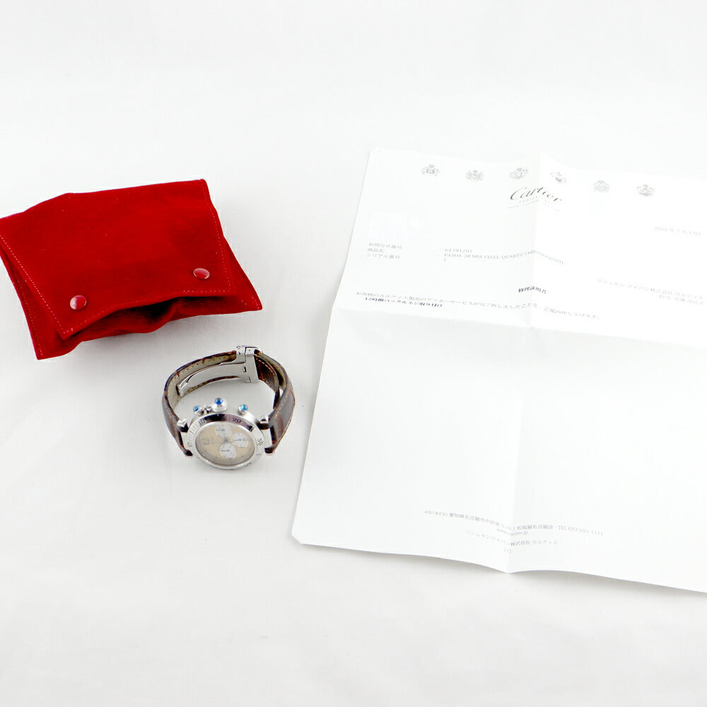 電池交換済 Cartier カルティエ パシャ 38mm W3100355 1050 クロノグラフ デイト SS ステンレス 純正ベルト 純正尾錠 メンズ クォーツ【6ヶ月保証】【腕時計】【中古】