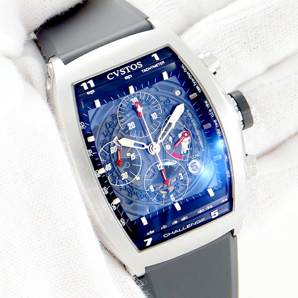 Inspection CVSTOS Custos Casto Challenge Chronograph 200 Limited CVT-CHR-ST Black Black Skeleton SS Stainless Steel Genuine Belt Genuine Buckwheat Men's Automatic Wind