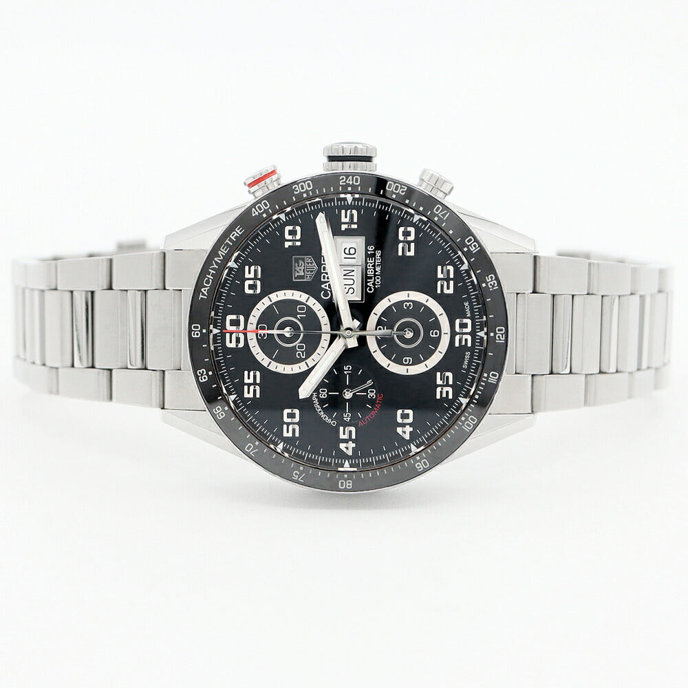 内部点検済 TAG Heuer タグホイヤー カレラ キャリバー16 クロノグラフ CV2A1R BA0799 デイデイト 100m防水 黒 ブラック SS ステンレス メンズ 自動巻き【6ヶ月保証】【腕時計】【中古】