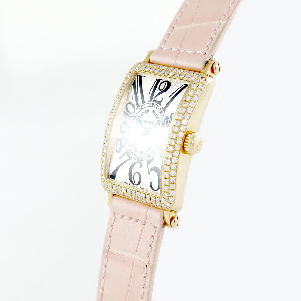 電池交換済 FRANCK MULLER フランクミュラー ロングアイランド 900QZD 純正ダイヤモンド 2重ダイヤベゼル ダイヤ尾錠 シルバー ギョーシェ K18YG イエローゴールド 金無垢 純正ベルト 純正K18ダイヤ尾錠 レディース クォーツ 【6ヶ月保証】【中古】【腕時計】