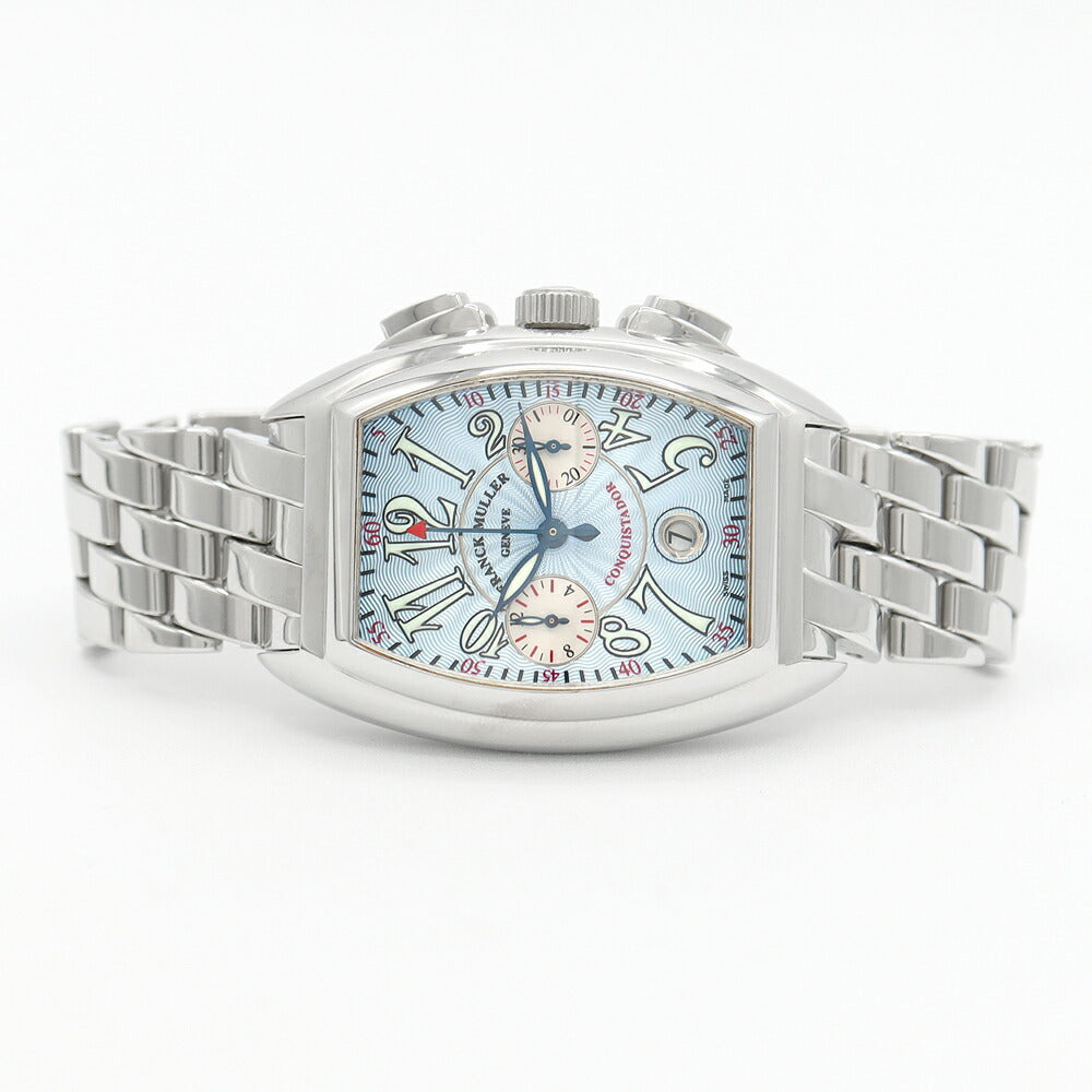 内部点検済 FRANCK MULLER フランクミュラー コンキスタドール クロノグラフ 8005CC デイト 青 ブルー ギョーシェ SS ステンレス メンズ 自動巻き 【6ヶ月保証】【中古】【腕時計】