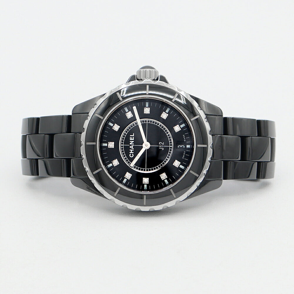 電池交換済 CHANEL シャネル J12 38mm H2124 純正11Pダイヤモンド 200m防水 デイト 黒 ブラック SS ステンレス CE セラミック メンズ クォーツ【6ヶ月保証】【腕時計】【中古】
