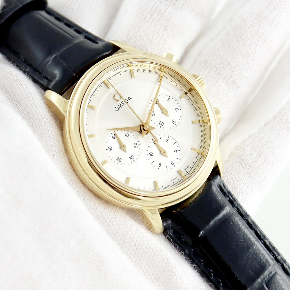 内部点検済 OMEGA オメガ デビル プレステージ クロノグラフ 金無垢 4640.31 スモールセコンド シルバー K18YG イエローゴールド 純正尾錠 メンズ 手巻き【6ヶ月保証】【腕時計】【中古】