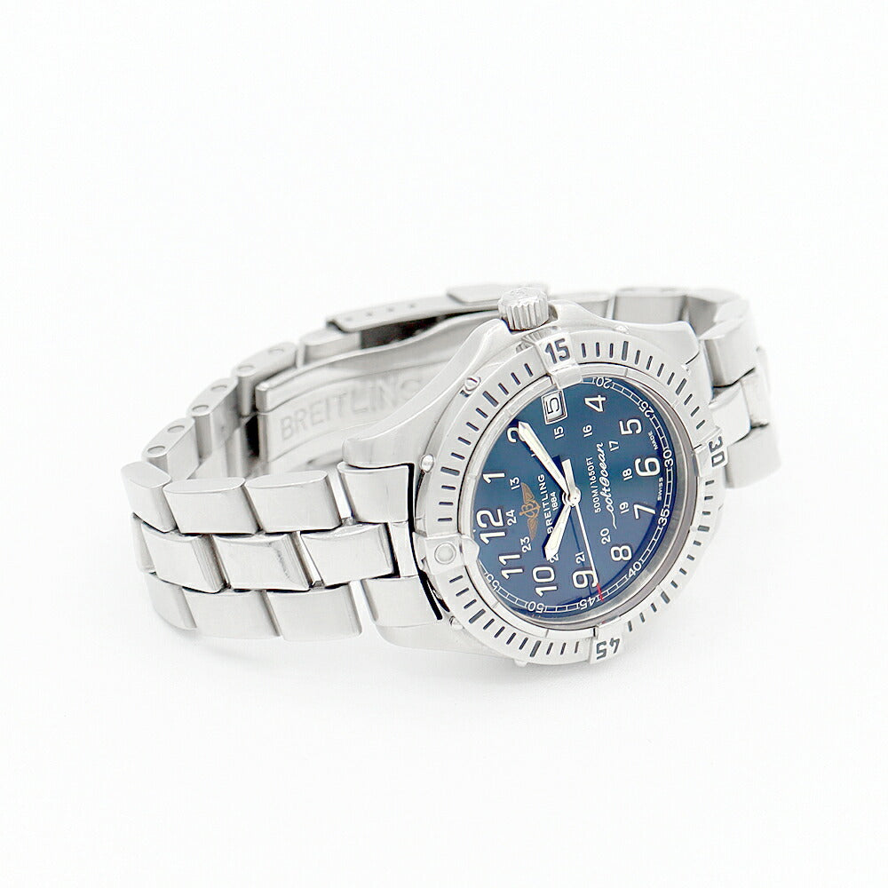 電池交換済 BREITLING ブライトリング コルトオーシャン A64350 デイト 500m防水 ネイビー ブルー 青 SS ステンレス メンズ クォーツ【6ヶ月保証】【腕時計】【中古】