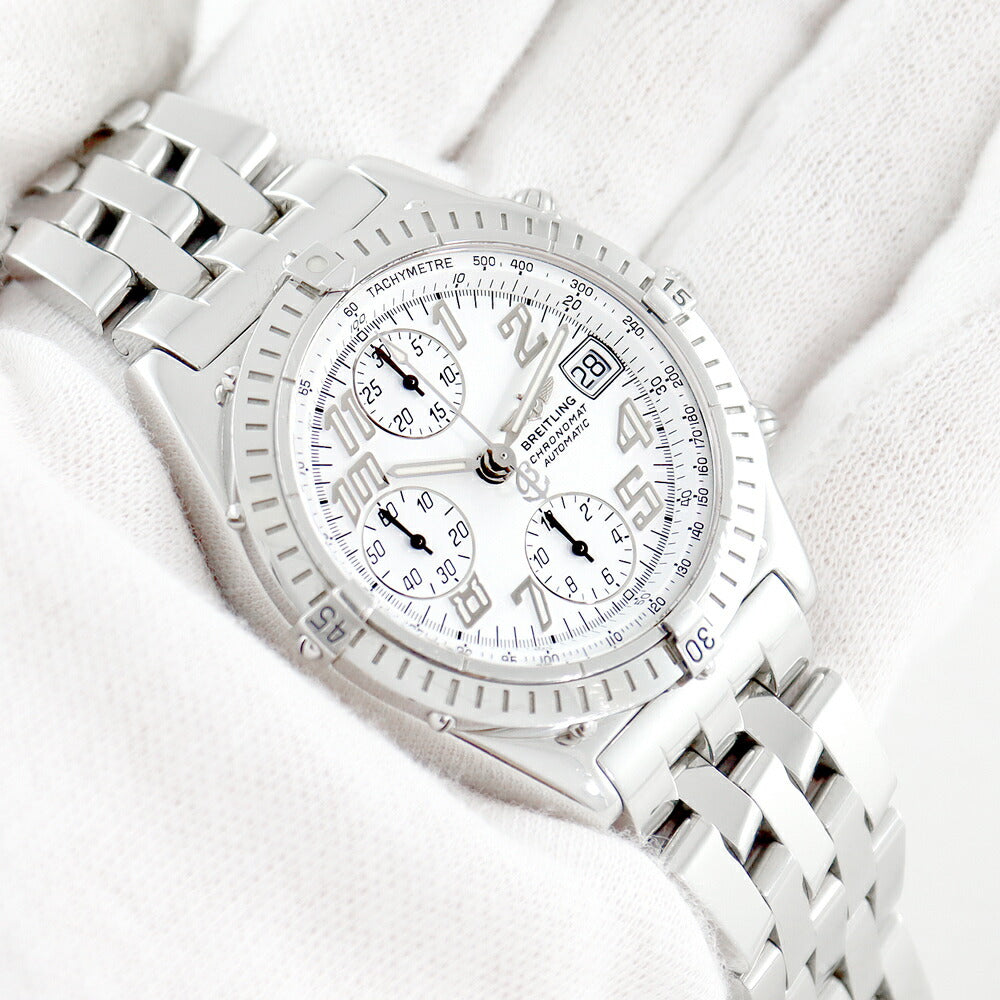 BREITLING ブライトリング クロノマット A13350 クロノグラフ デイト 白 ホワイト SS ステンレス メンズ 自動巻き【6ヶ月保証】【腕時計】【中古】