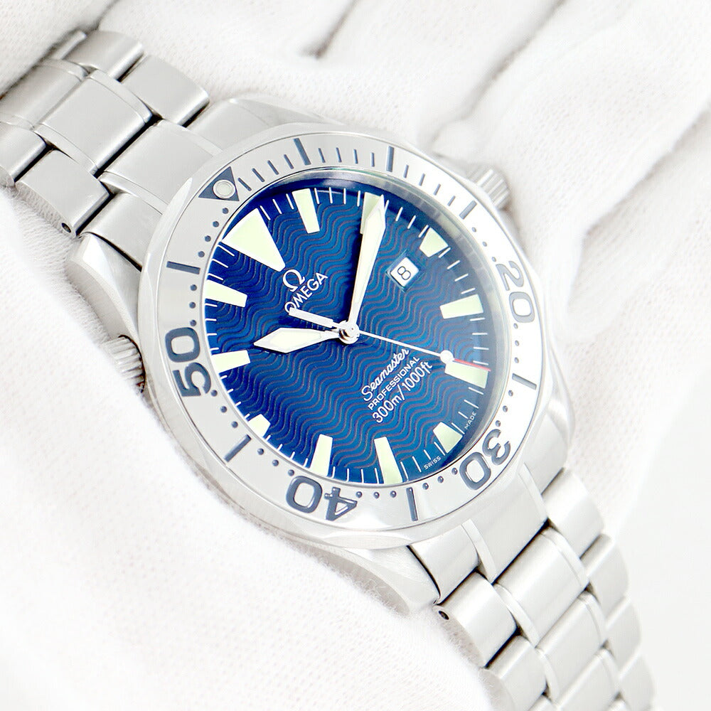 電池交換済 OMEGA オメガ シーマスター 300 プロフェッショナル 2265.80 デイト 青 ブルー ギョーシェ SS ステンレス メンズ クォーツ【6ヶ月保証】【腕時計】【中古】