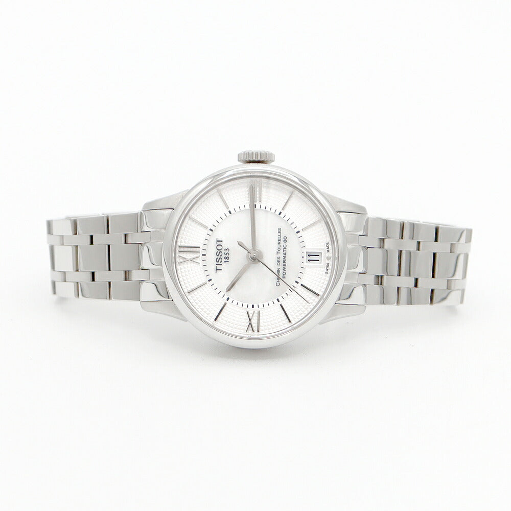 内部点検済 TISSOT ティソ シュマン デ トゥレル T099 207 11 118 00 デイト 50m防水 シースルーバック 白 ホワイトシェル SS ステンレス レディース 自動巻き【6ヶ月保証】【腕時計】【中古】