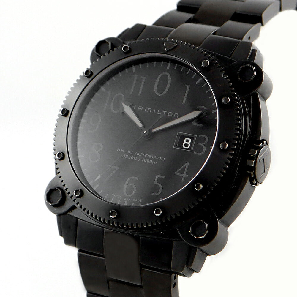 替ベルト付 内部点検済 HAMILTON Khaki Below Zero ハミルトン カーキ ビロウゼロ H785850 H78585333 デイト 黒 オールブラック 1000m防水 SS ステンレス メンズ 自動巻き 【6ヶ月保証】【腕時計】【中古】