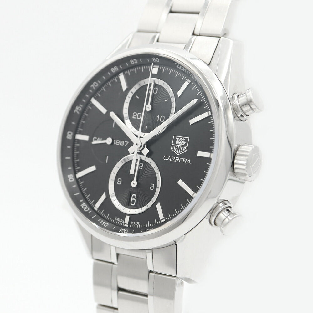 内部点検済 TAG Heuer タグホイヤー カレラ キャリバー1887 クロノグラフ CAR2110 BA0724 デイト 100m防水 タキメーター 黒 ブラック SS ステンレス メンズ 自動巻き【6ヶ月保証】【腕時計】【中古】