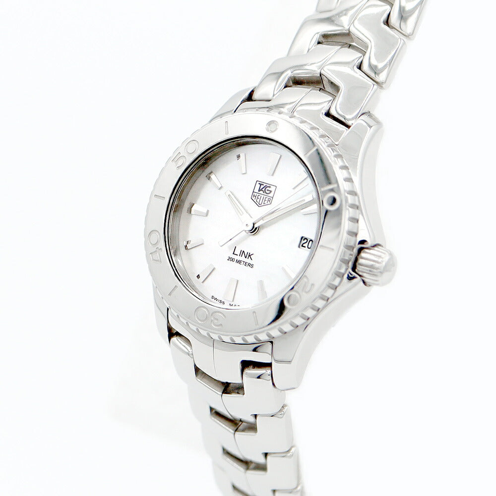 電池交換済 TAG Heuer タグホイヤー リンク WJ1313 デイト 200m防水 白 ホワイト シェル SS ステンレス レディース クォーツ【6ヶ月保証】【腕時計】【中古】