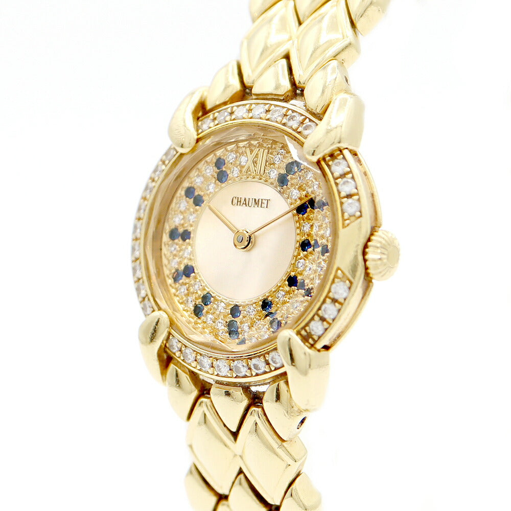 Battery replacement CHAUMET Showume Griffis Genuine Diamond Diamond Besel Sapphire White White Shell K18YG Yellow Gold Golden Pysty Ladies Quartz