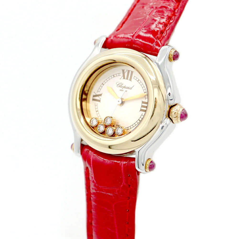 電池交換済 Chopard ショパール ハッピースポーツ 27/8246-21 純正ダイヤモンド ムービング5Pダイヤ 白 ホワイト SS ステンレス K18YG イエローゴールド コンビ レディース クォーツ【6ヶ月保証】【腕時計】【中古】