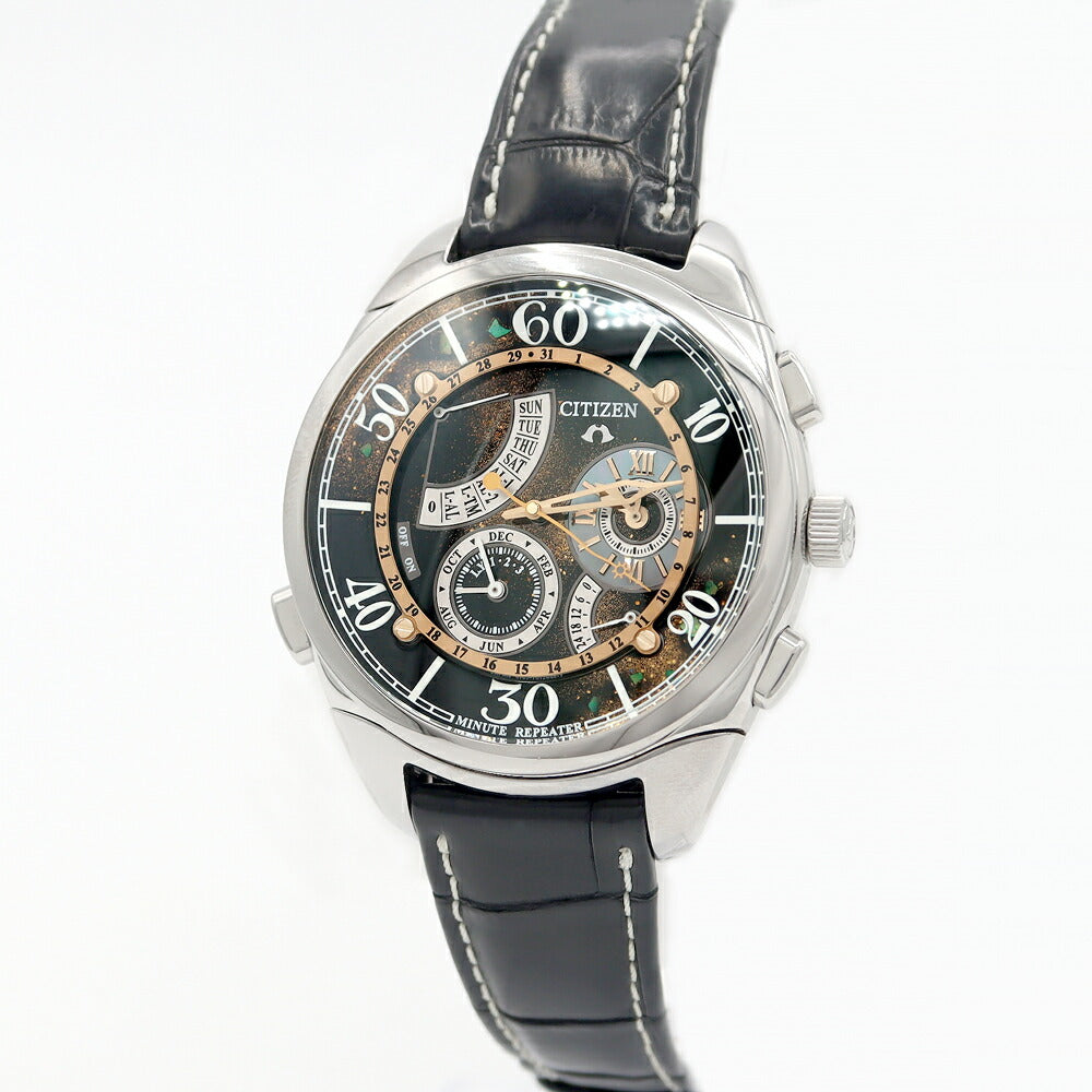 電池交換済 CITIZEN シチズン CAMPANOLA カンパノラ 星河 2005 世界限定1000本 CTR57-0895 6765-T008186TA ミニッツリピーター 漆 螺鈿 黒 ブラック SS ステンレス 純正ベルト 純正尾錠 メンズ クォーツ【6ヶ月保証】【腕時計】【中古】