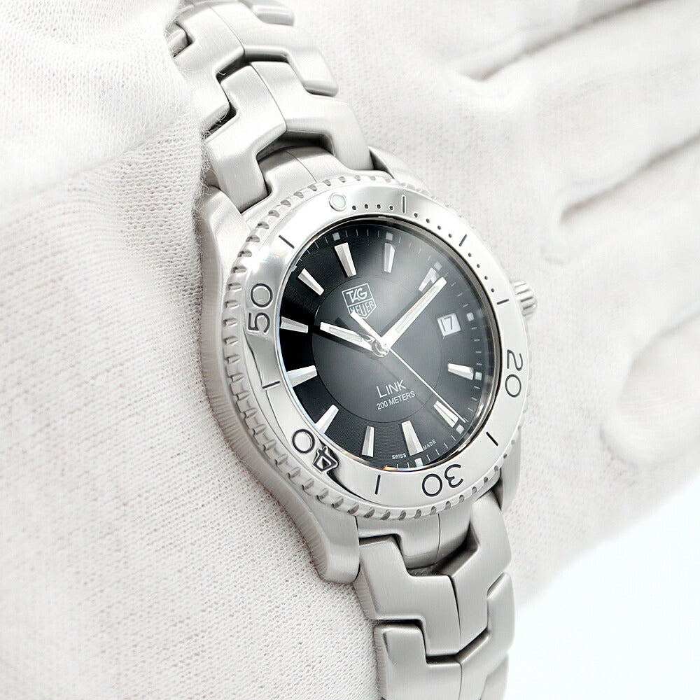 電池交換済 TAG Heuer タグホイヤー リンク WJ1110 BA0570 デイト 黒 ブラック SS ステンレス メンズ クォーツ【6ヶ月保証】【腕時計】【中古】