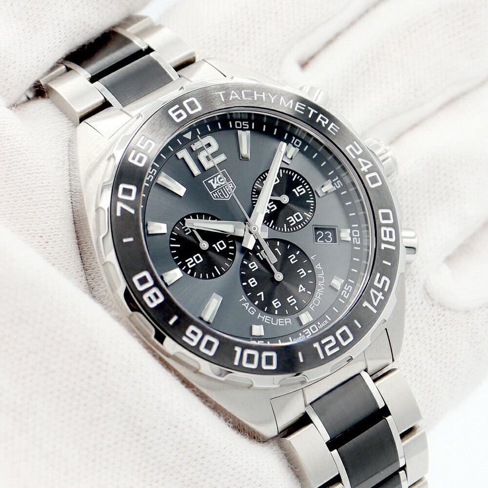 電池交換済 TAG Heuer タグホイヤー フォーミュラー1 クロノグラフ CAZ111 BA0878 200m防水 デイト グレー 黒 ブラック SS ステンレス セラミック メンズ クォーツ フォーミュラ1【6ヶ月保証】【腕時計】【中古】