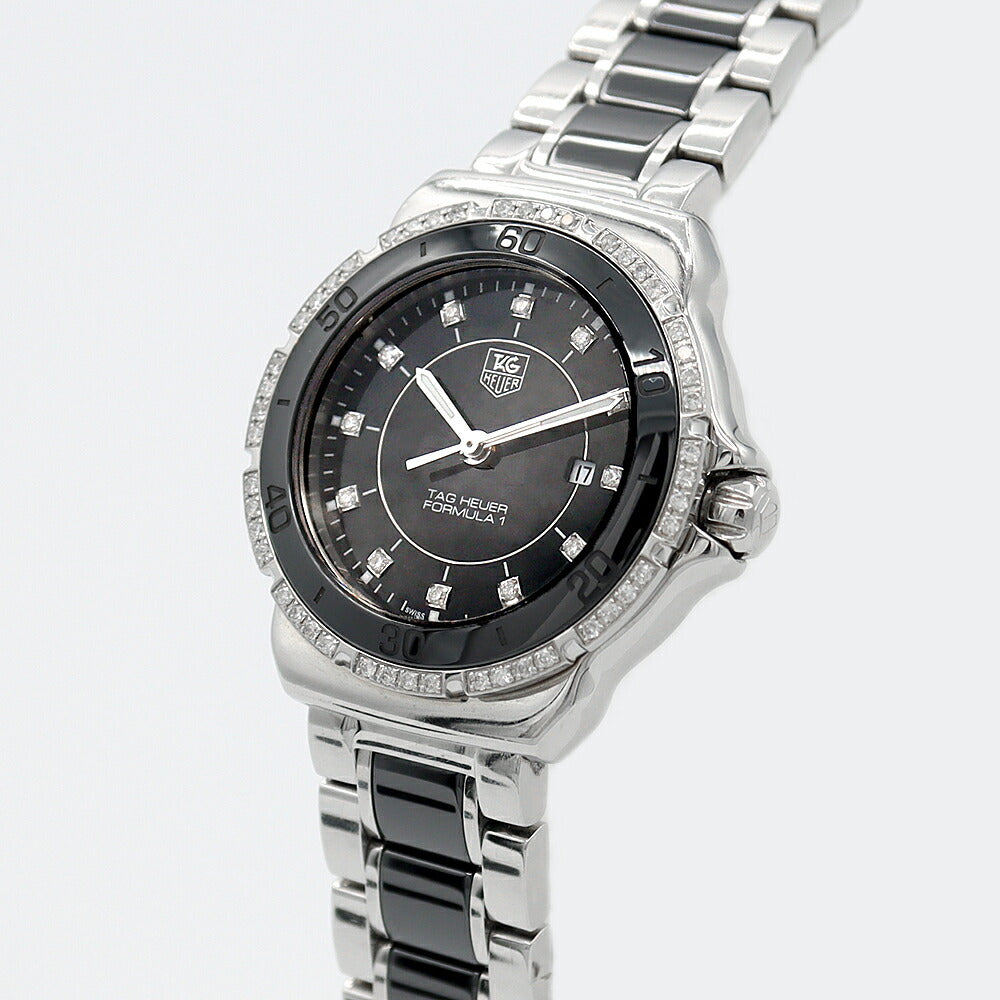 電池交換済 TAG Heuer タグホイヤー フォーミュラ1 純正ダイヤモンド ダイヤベゼル 12Pダイヤ デイト WAH1312 BA0867 200m防水 黒 ブラック SS ステンレス レディース クォーツ フォーミュラー1【6ヶ月保証】【腕時計】【中古】