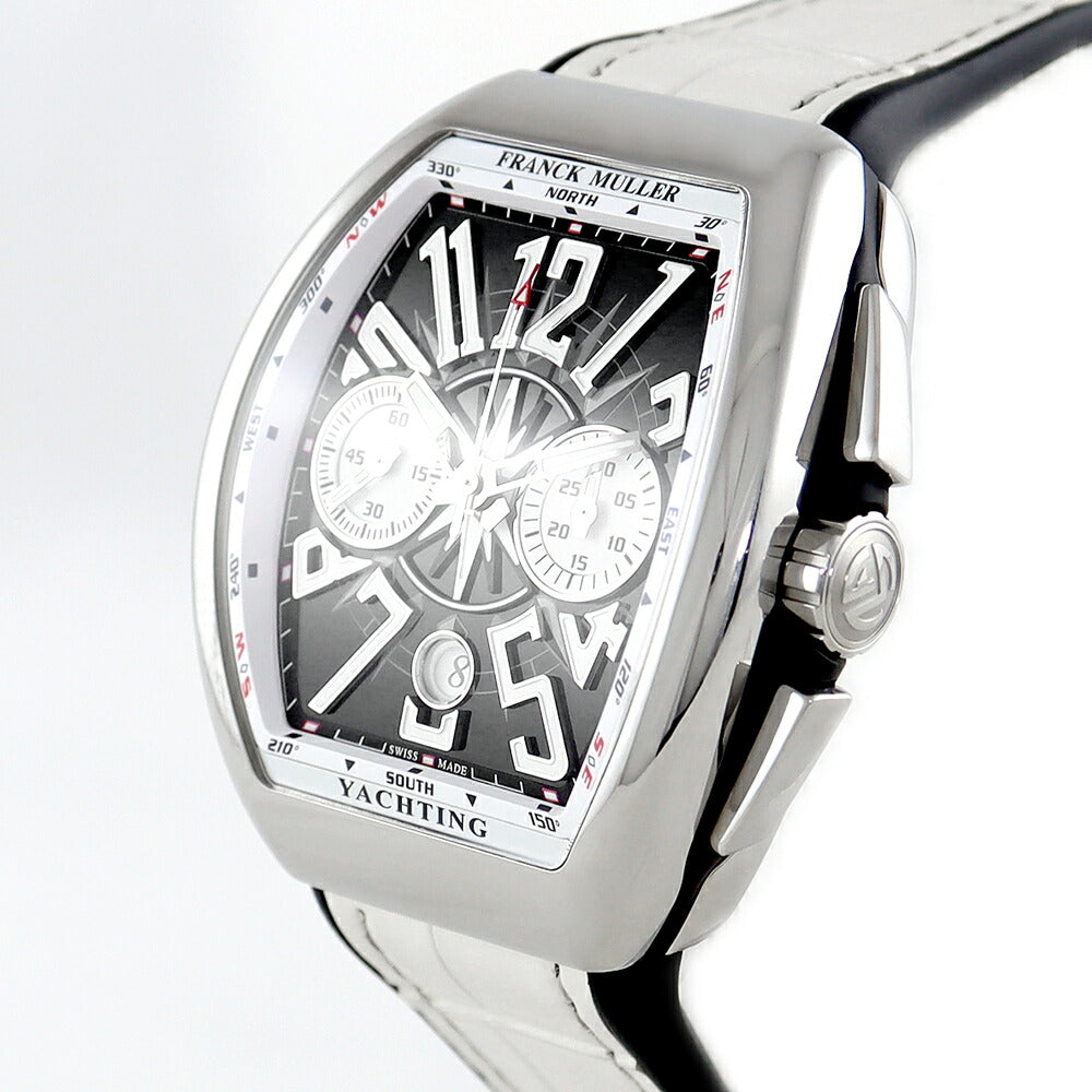 国内正規品 内部点検済 FRANCK MULLER フランクミュラー ヴァンガード V45CCDTJ クロノグラフ デイト 黒 ブラック 白 ホワイト SS ステンレス 純正ベルト 純正尾錠 メンズ 自動巻き【6ヶ月保証】【中古】【腕時計】