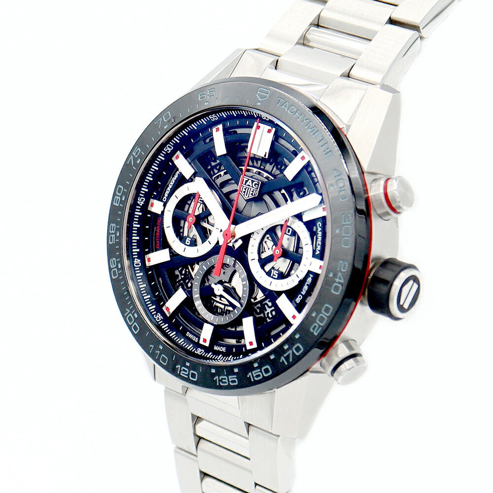 内部点検済 TAG Heuer タグホイヤー カレラ キャリバーホイヤー02 クロノグラフ CBG2A10 デイト 黒 ブラック スケルトン SS ステンレス メンズ 自動巻き【6ヶ月保証】【腕時計】【中古】