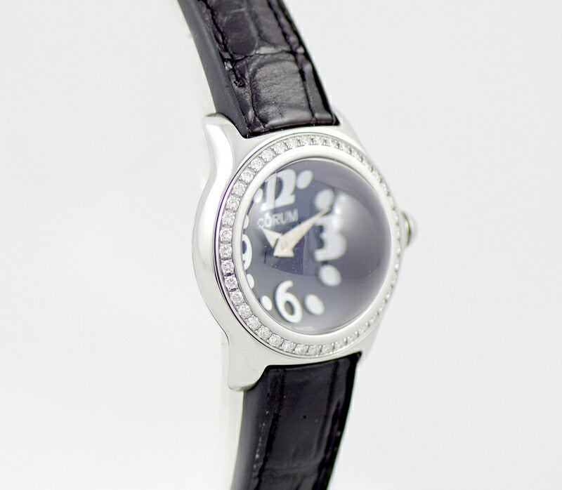 電池交換済 CORUM コルム バブル 純正ダイヤモンドベゼル 101.151.47 青 ネイビー 文字盤 SS ステンレス レディース クォーツ【6ヶ月保証】【腕時計】【中古】