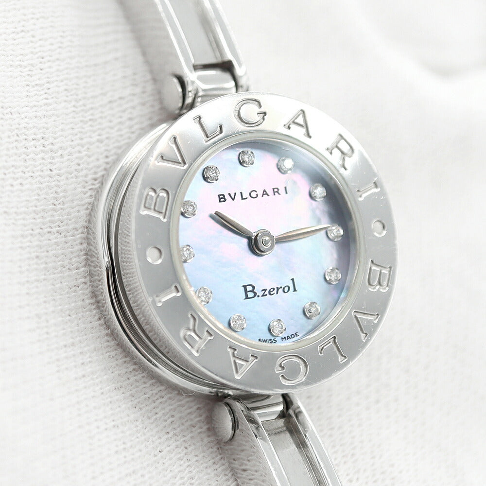 電池交換済 BVLGARI ブルガリ B-zero1 ビーゼロワン BZ22S 純正ダイヤモンド 12Pダイヤ 青 ブルー シェル SS ステンレス レディース クォーツ バングル ウォッチ【6ヶ月保証】【腕時計】【中古】