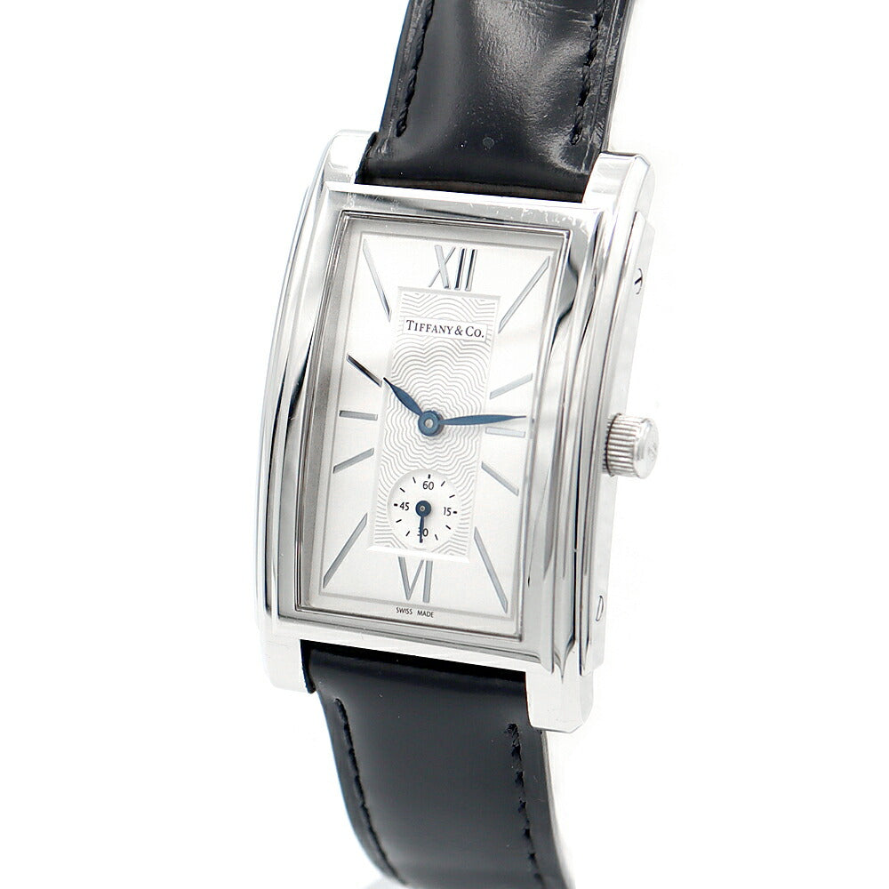 電池交換済 TIFFANY&Co. ティファニー グランド スモールセコンド Z0030.13.10A21A40A 白 ホワイト ギョーシェ SS ステンレス 純正尾錠 メンズ クォーツ【6ヶ月保証】【腕時計】【中古】