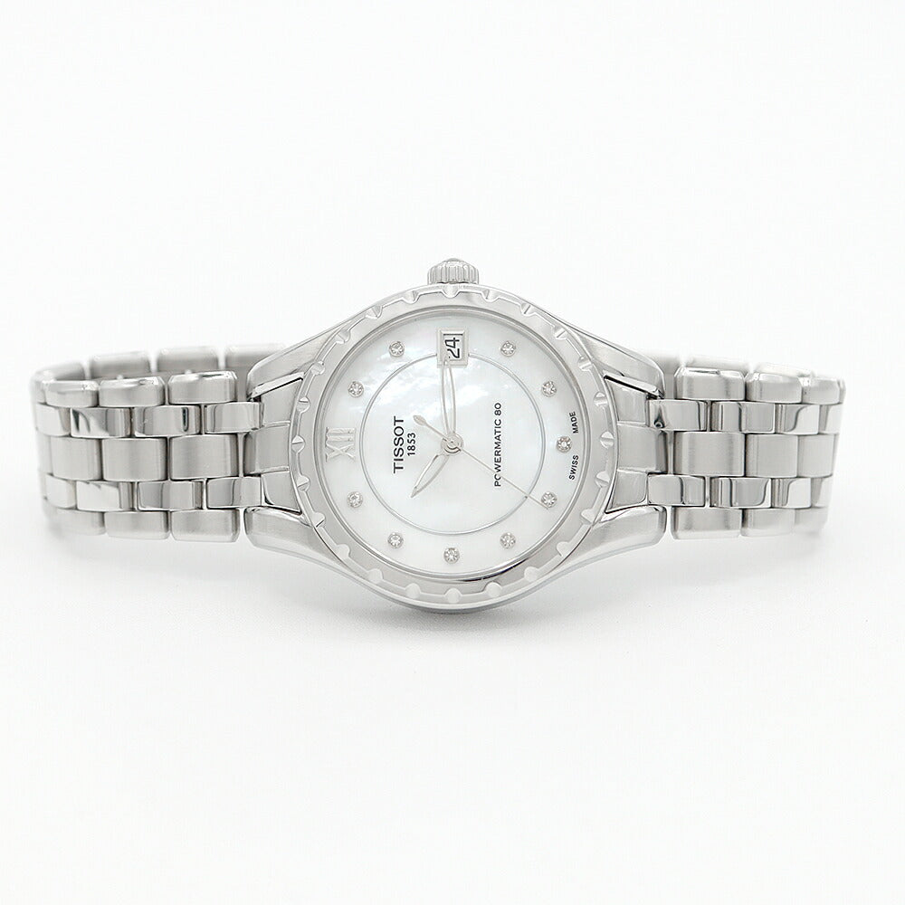 内部点検済 TISSOT ティソ パワーマティック80 T072.207.11.116.00 デイト 50m防水 裏スケルトン 10Pダイヤ 純正ダイヤモンド 白 ホワイト シェル SS ステンレス レディース 自動巻き【6ヶ月保証】【腕時計】【中古】