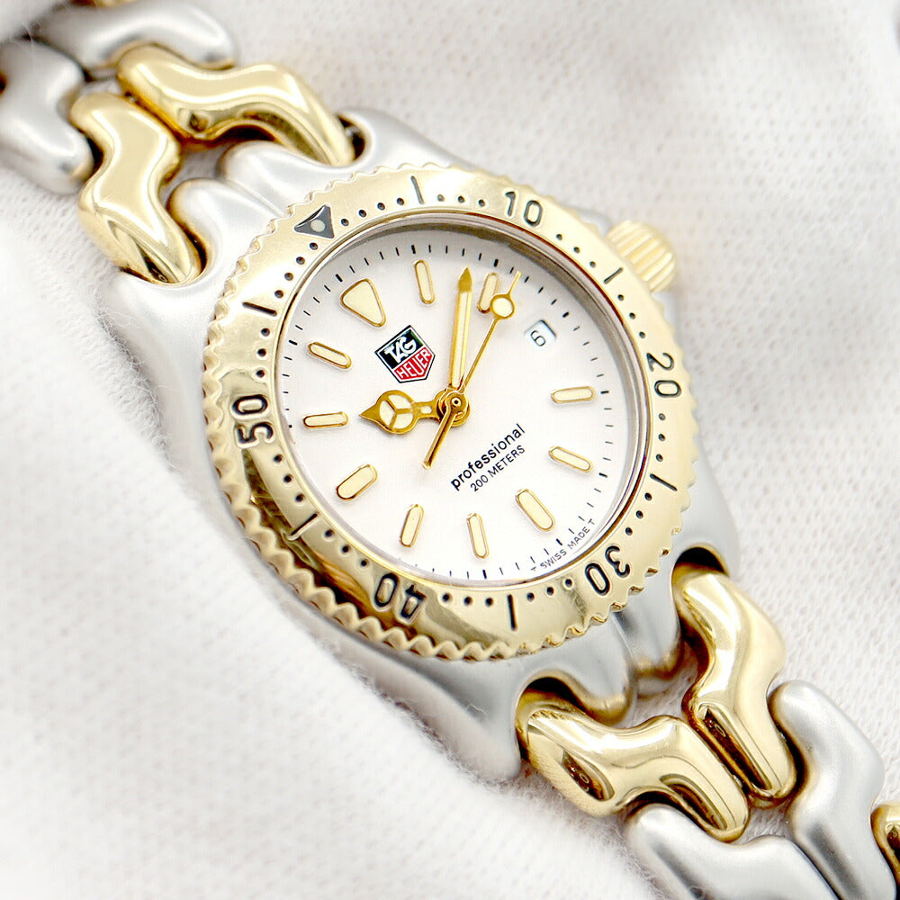 電池交換済 TAG Heuer タグホイヤー 2000シリーズ プロフェッショナル S95.815 200m防水 白 ホワイト YG イエローゴールド SS ステンレス コンビ レディース クォーツ【6ヶ月保証】【腕時計】【中古】