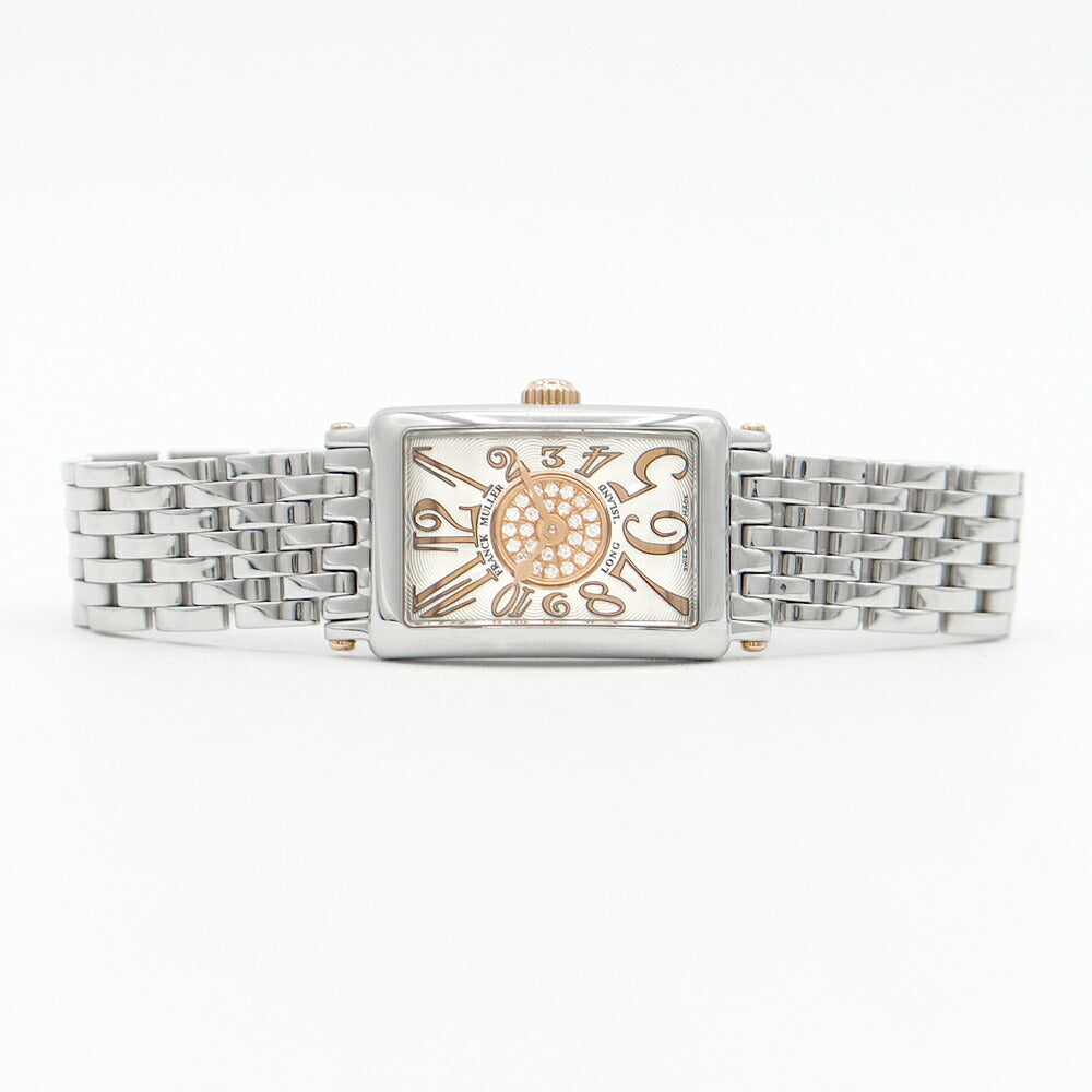 電池交換済 FRANCK MULLER フランクミュラー ロングアイランド プティ レリーフ シングルパスティーユ 802 QZ REL CD 1P STG ダイヤモンド シルバー ギョーシェ レディース クォーツ 【6ヶ月保証】【中古】【腕時計】