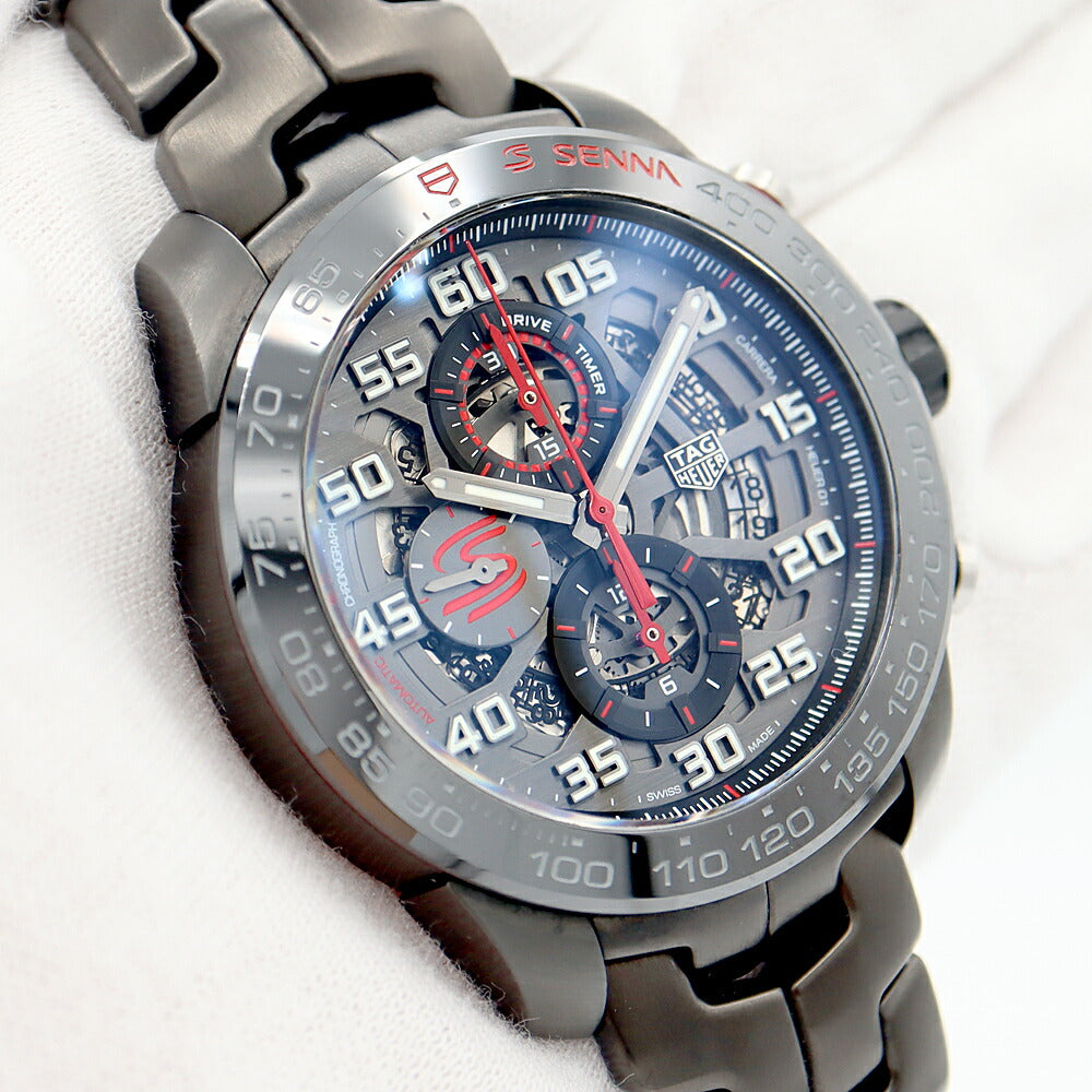 TAG Heuer タグホイヤー カレラ キャリバー ホイヤー01 アイルトンセナ スペシャルエディション クロノグラフ CAR2A1L BA0688 デイト 黒 ブラック スケルトン SS ステンレス メンズ 自動巻き【6ヶ月保証】【腕時計】【中古】