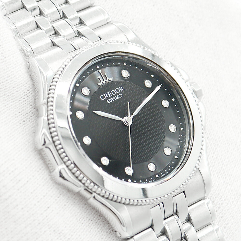 電池交換済 SEIKO セイコー CREDOR クレドール 8J81-6B10 K18WGベゼル 純正ダイヤモンド 11Pダイヤ 黒 ブラック SS ステンレス ホワイトゴールド ボーイズ メンズ クォーツ【6ヶ月保証】【腕時計】【中古】