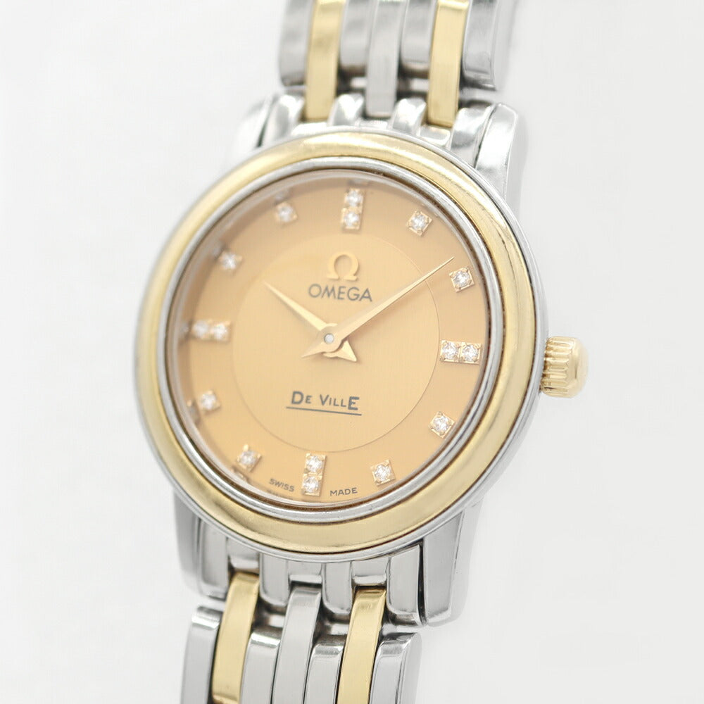 電池交換済 OMEGA オメガ DeVille デビル プレステージ 4370.16 16Pダイヤ 金 ゴールド SS ステンレス YG イエローゴールド コンビ レディース クォーツ デヴィル【6ヶ月保証】【腕時計】【中古】