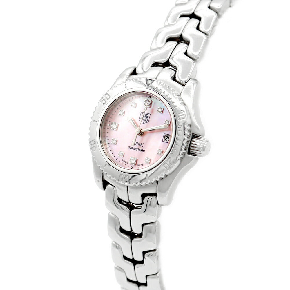 電池交換済 TAG Heuer タグホイヤー リンク WT141Q BA0560 純正ダイヤモンド 11Pダイヤ デイト ピンク シェル SS ステンレス レディース クォーツ【6ヶ月保証】【腕時計】【中古】