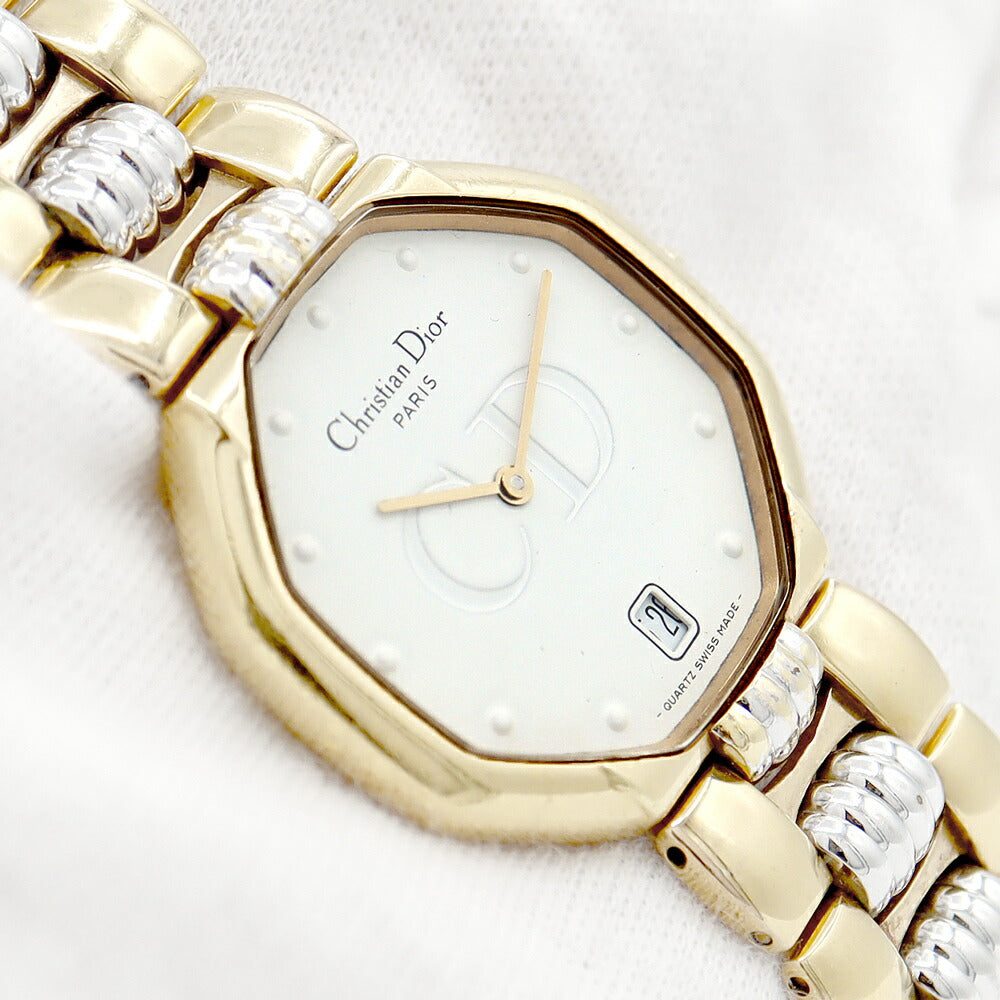 電池交換済 Christian Dior クリスチャンディオール オクタゴン 45.134 白 ホワイト SS ステンレス YGP イエローゴールド コンビ メンズ クォーツ【6ヶ月保証】【腕時計】【中古】