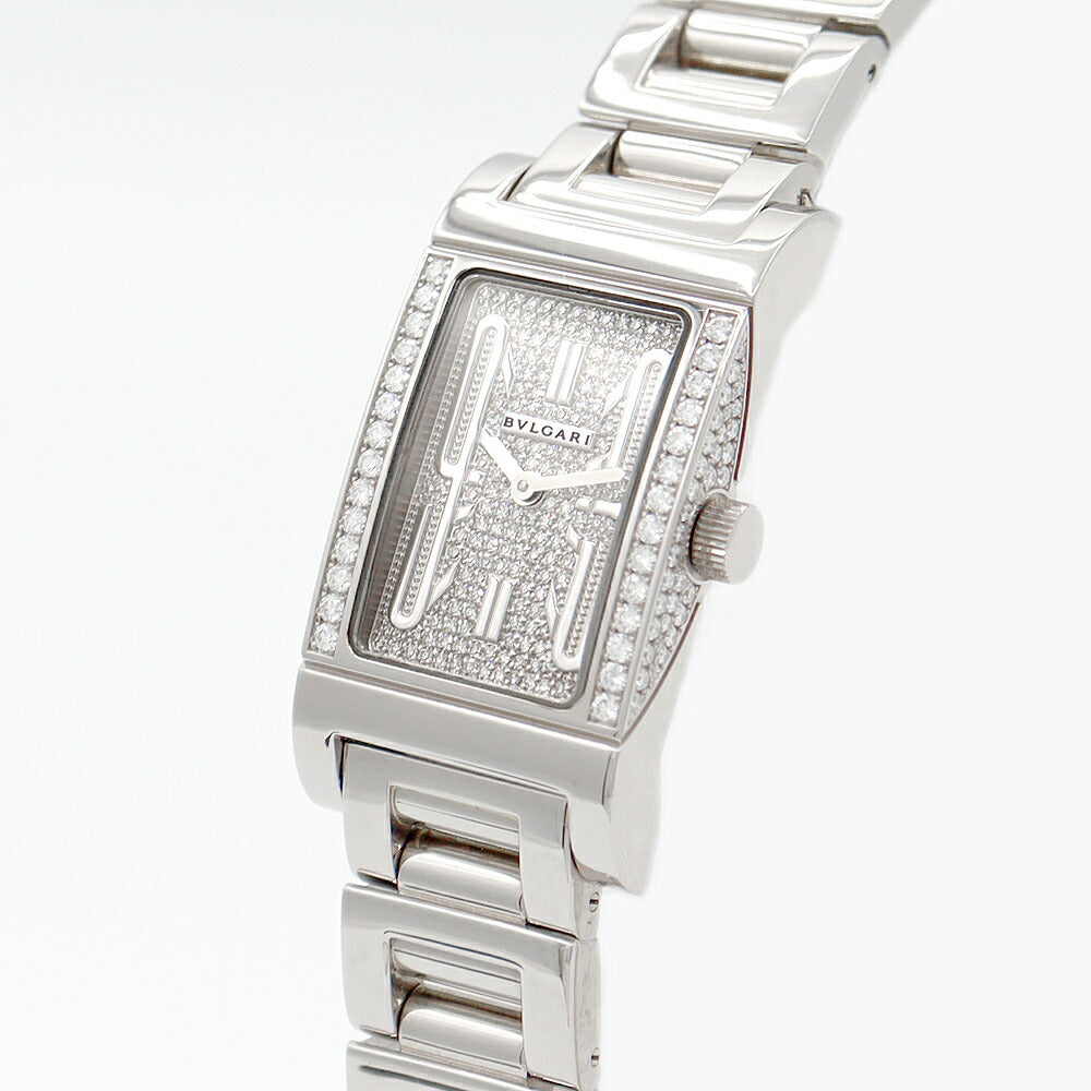 電池交換済み BVLGARI ブルガリ レッタンゴロ RTW36G 純正ダイヤモンド ダイヤベゼル ダイヤ文字盤 シルバー K18WG ホワイトゴールド 金無垢 レディース クォーツ【6ヶ月保証】【腕時計】【中古】