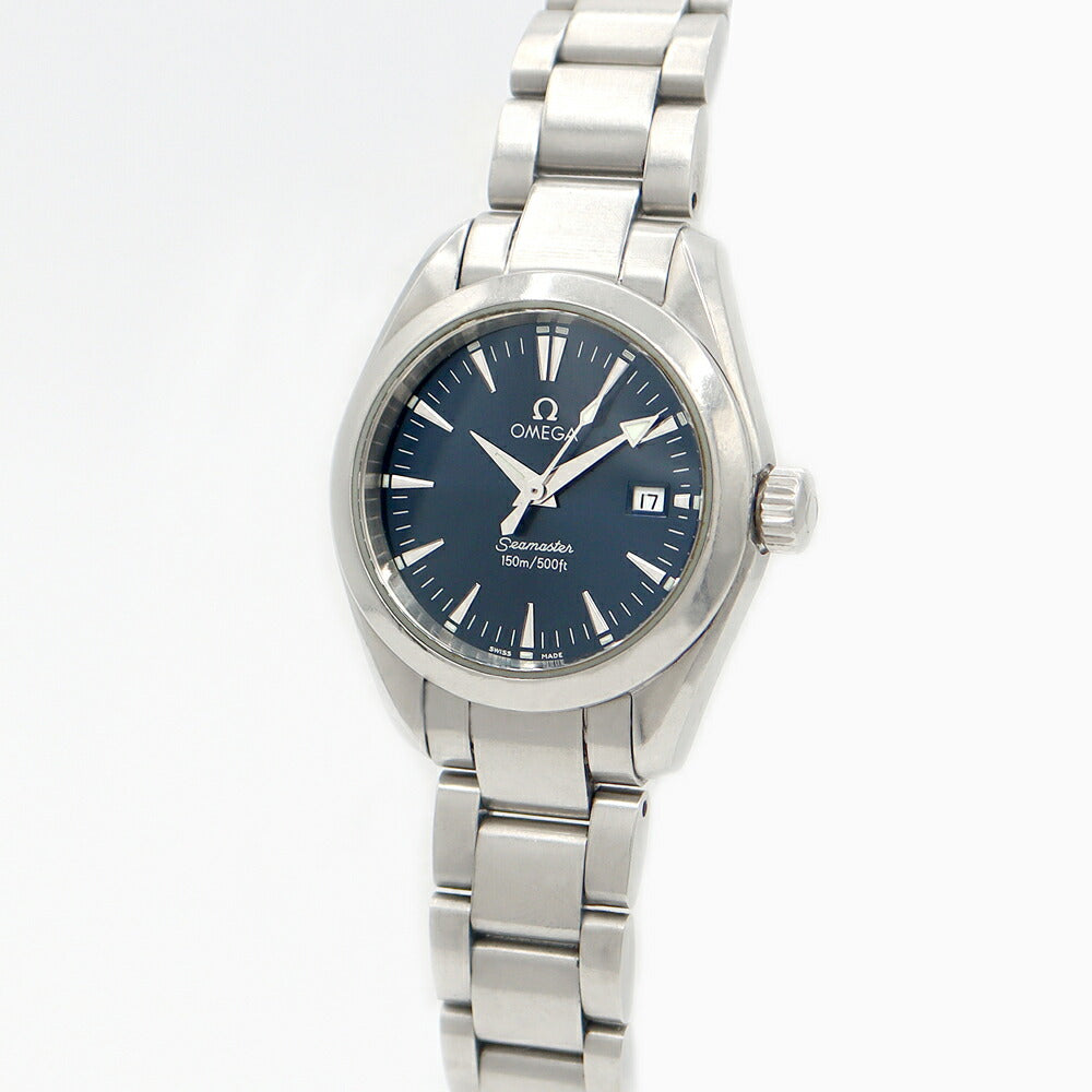 電池交換済 OMEGA オメガ シーマスター アクアテラ 2577.80 デイト 150m防水 青 ブルー SS ステンレス レディース クォーツ【6ヶ月保証】【腕時計】【中古】