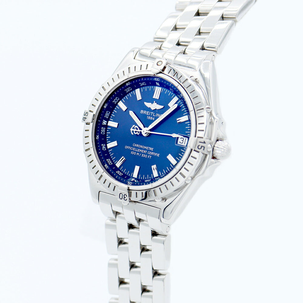 内部点検済 BREITLING ブライトリング ウィングス A10350 デイト 青 ブルー SS ステンレス メンズ 自動巻き【6ヶ月保証】【腕時計】【中古】