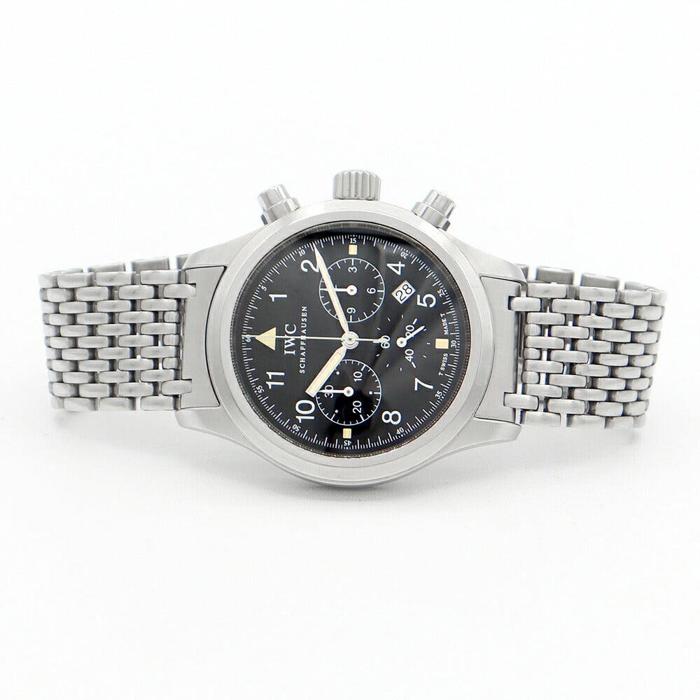 電池交換済 IWC インターナショナルウォッチカンパニー フリーガー クロノグラフ メカクォーツ IW3741 IW374102 デイト 黒 ブラック SS ステンレス メンズ クォーツ 【6ヶ月保証】【腕時計】【中古】