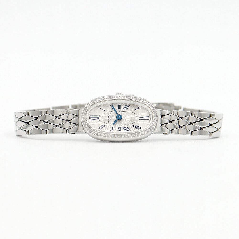 電池交換済 LONGINES ロンジン サンフォネット ダイヤベゼル L2.304.0 ダイヤモンド シルバー ギョーシェ SS ステンレス レディース クォーツ【6ヶ月保証】【腕時計】【中古】