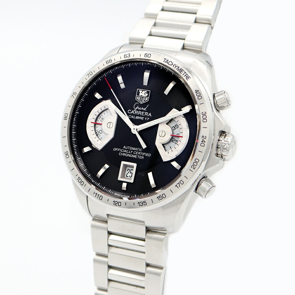 内部点検済 TAG Heuer タグホイヤー グランド カレラ キャリバー17RS クロノグラフ CAV511A BA0902 デイト 黒 ブラック SS ステンレス メンズ 自動巻き【6ヶ月保証】【腕時計】【中古】